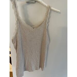Y2K SO Womens Teens L Cami Tank Top Lace Trim Gray